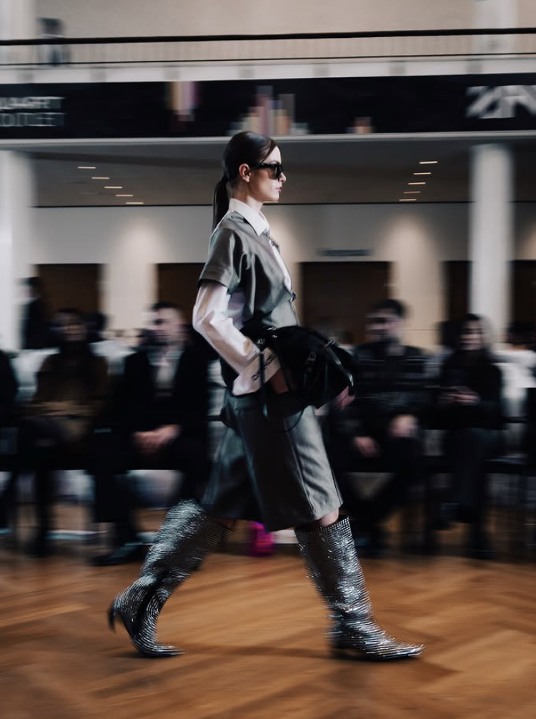 DARKOS look with sequin boots at Zurich Fashion Week